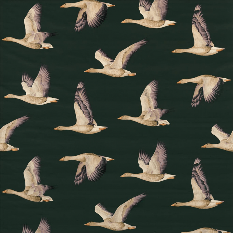 Sanderson Elysian Geese Forest/Fig Fabric