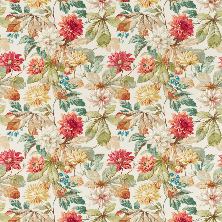 Sanderson Dahlia & Rosehip Briarwood/Russet Fabric