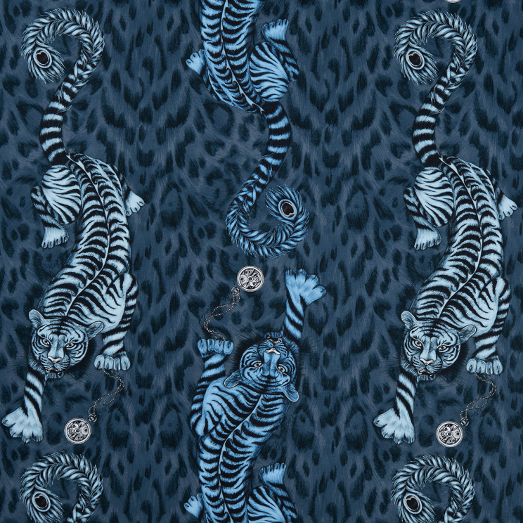 Curtains Clarke and Clarke Tigris Navy Fabric F1114/02