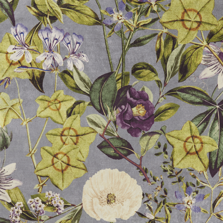 Curtains Clarke and Clarke Passiflora Slate/Amethyst Fabric F1304/05
