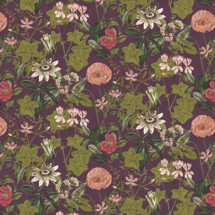 Clarke and Clarke Passiflora Mulberry Velvet Fabric