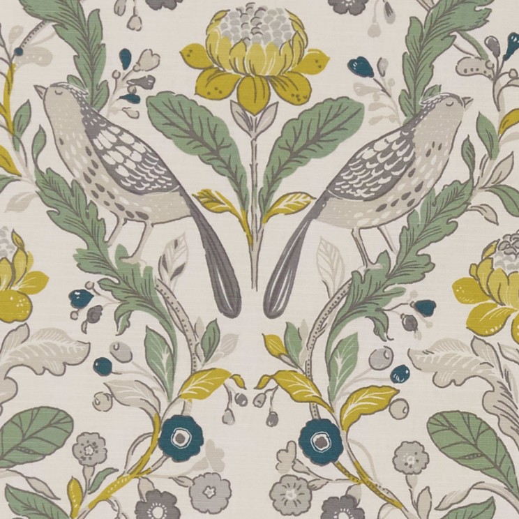 Clarke and Clarke Orchard Birds Birds Forest/Chartreuse Fabric