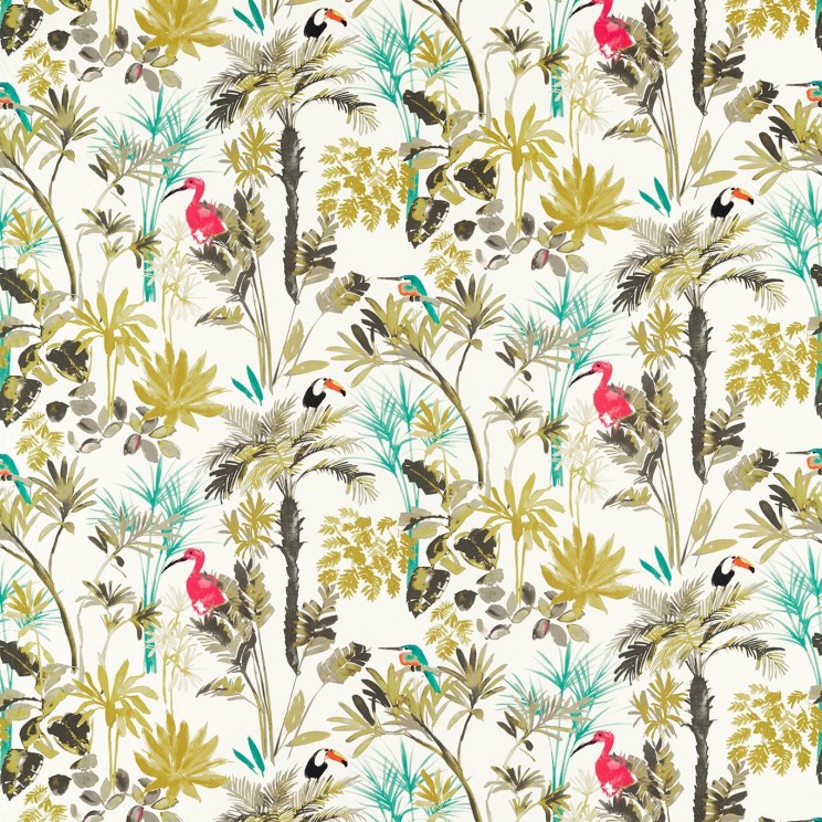 Clarke and Clarke Palm Charcoal/Citron Fabric