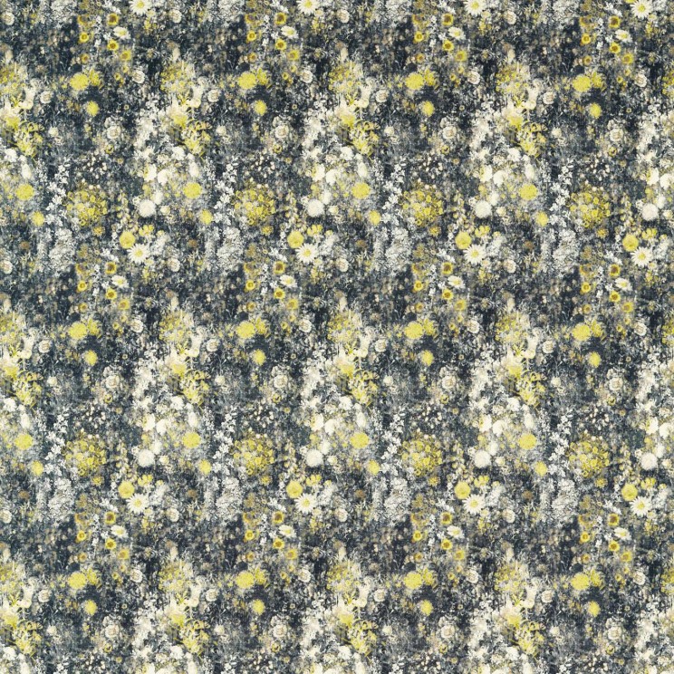 Clarke and Clarke Rosedene Charcoal/Chartreuse Fabric