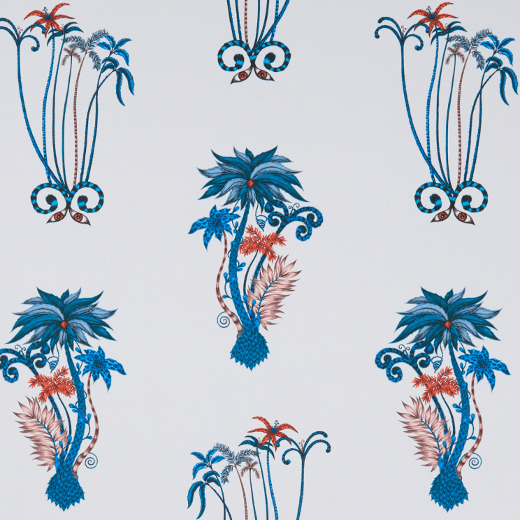 Curtains Clarke and Clarke Jungle Palms Blue Fabric F1110/01