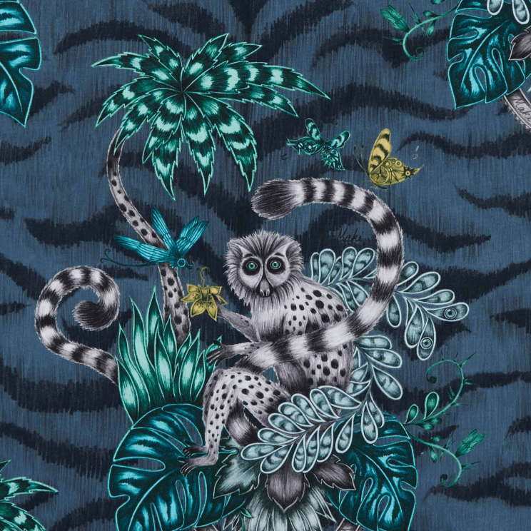 Clarke and Clarke Lemur Navy Fabric
