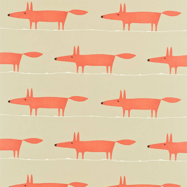 Scion Mr Fox Fabric Neutral and Paprika Fabric