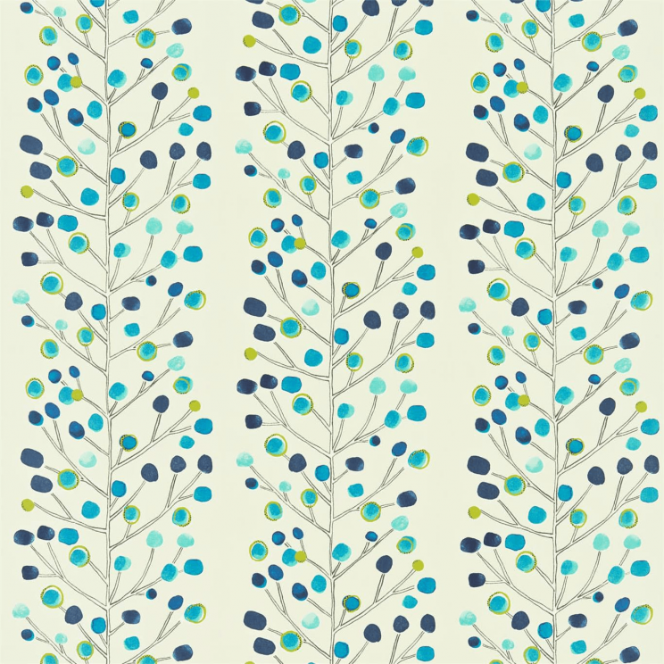 Scion Berry Tree Fabric Peacock Powder Blue Lime and Neutral Fabric