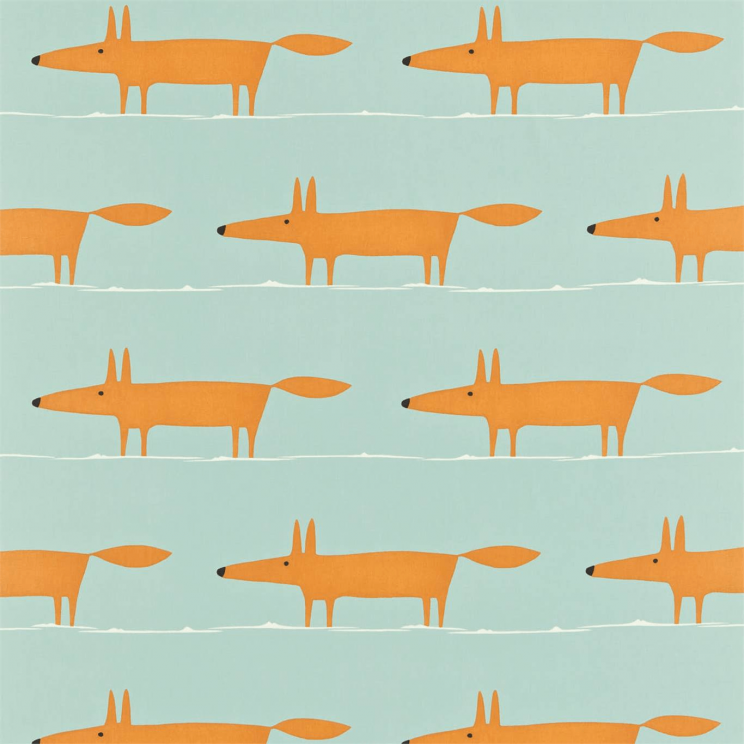Scion Mr Fox Fabric Sky Tangerine and Chalk Fabric