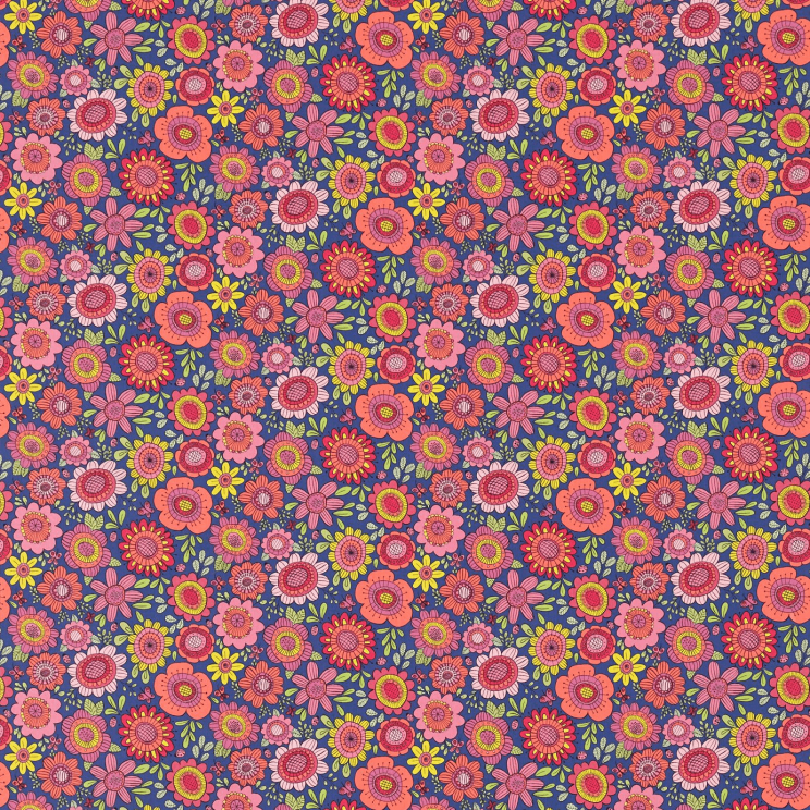 Scion Bloomin Lovely Sherbet/Rhubarb/Denim Fabric