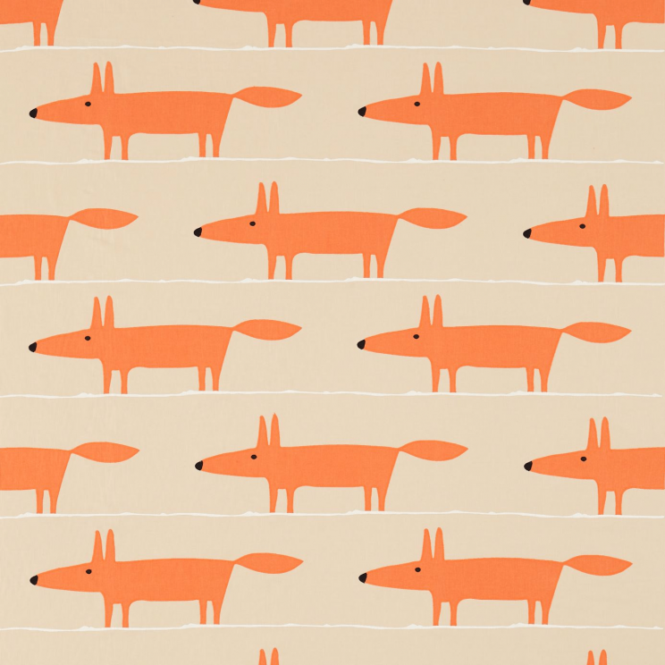 Scion Mr Fox applique Tangerine/Linen Fabric
