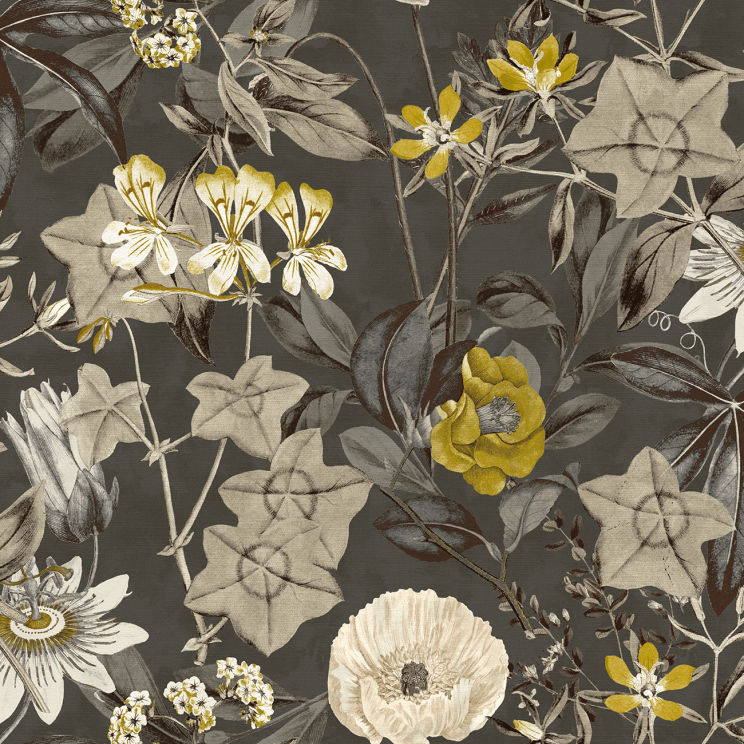 Curtains Clarke and Clarke Passiflora Charcoal Fabric F1304/01