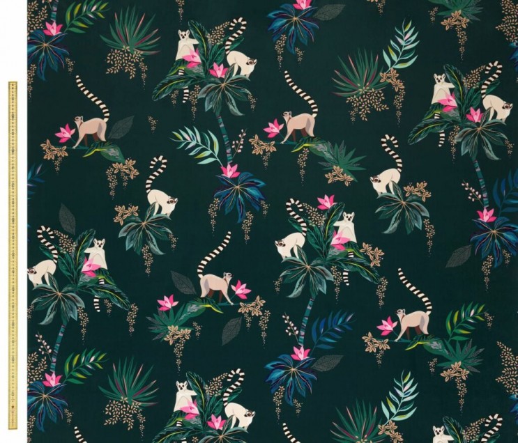 Curtains Sara Miller Lemur Velvet Forest Green Fabric