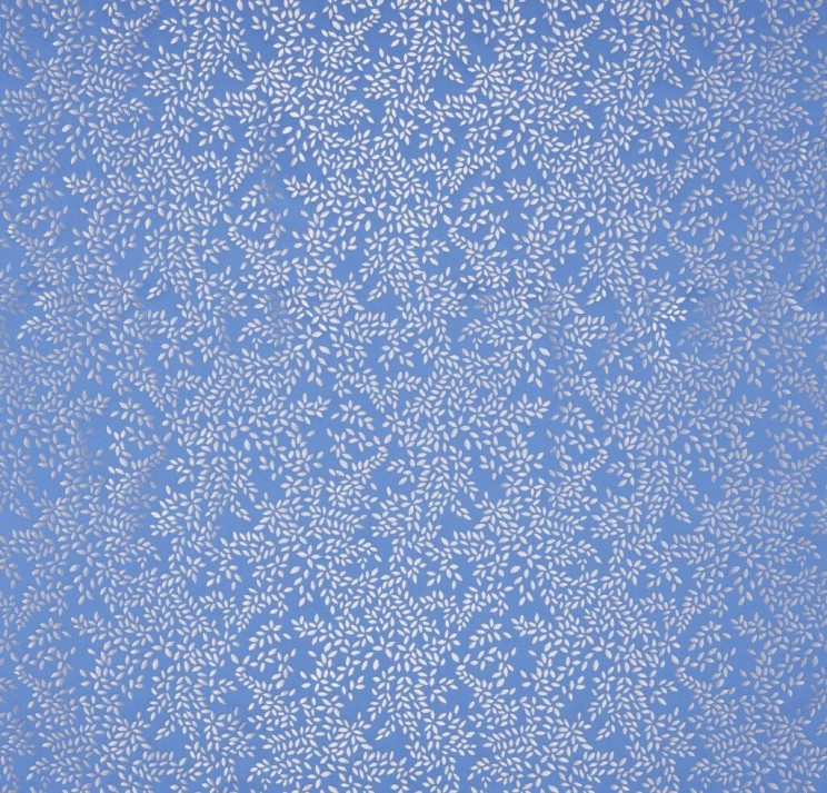 Roman Blinds Sara Miller Metallic Leaves Cornflower Blue Fabric