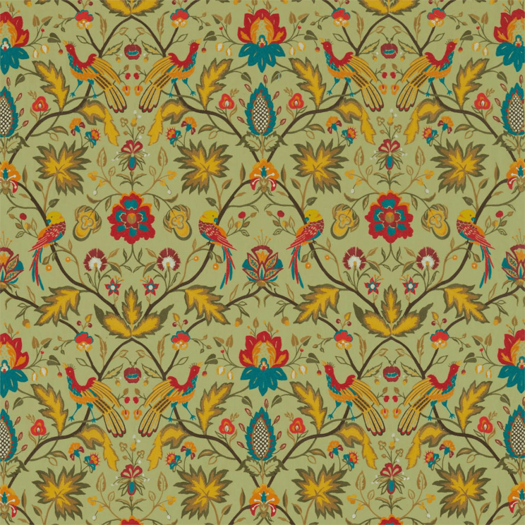Zoffany Oiseaux de Paradis Embroidery Fabric Olivine Fabric