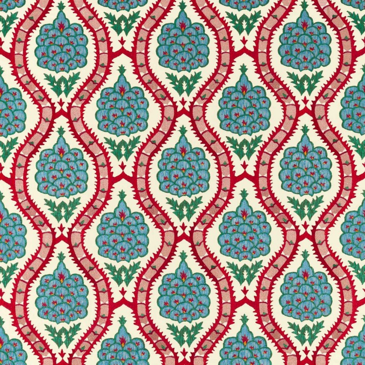Zoffany Anar Trellis Serpentine / Crimson Fabric
