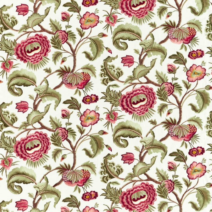 Zoffany Flame Stitch Tree Evergreen/Tuscan Pink Fabric