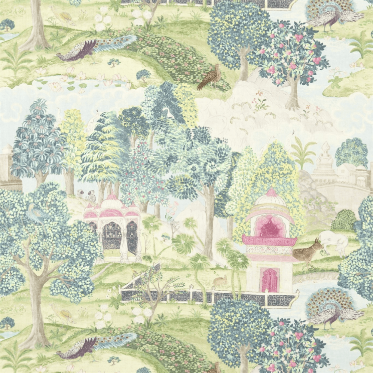Zoffany Peacock Garden Moss/Pink Fabric