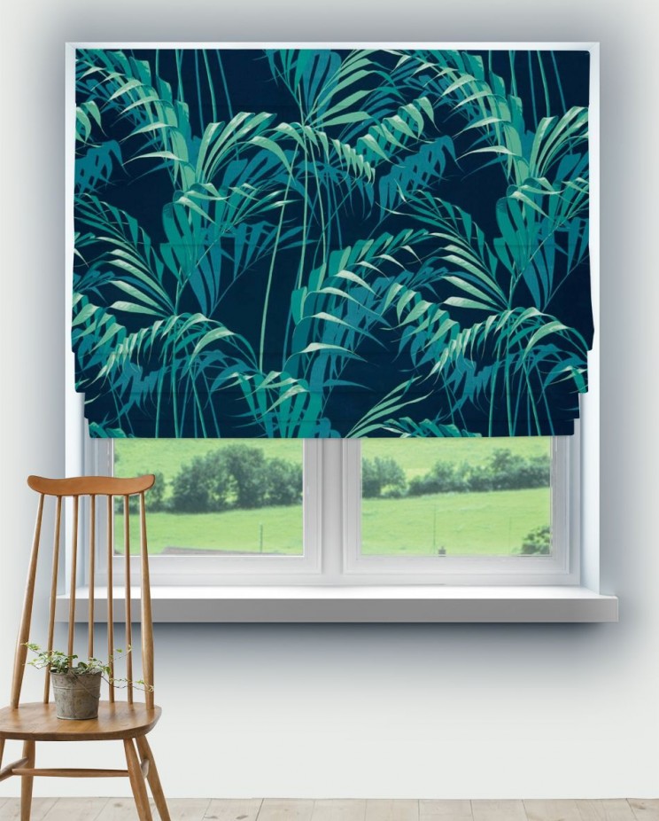 Roman Blinds Sanderson Palm House Ink/Teal Fabric 226568