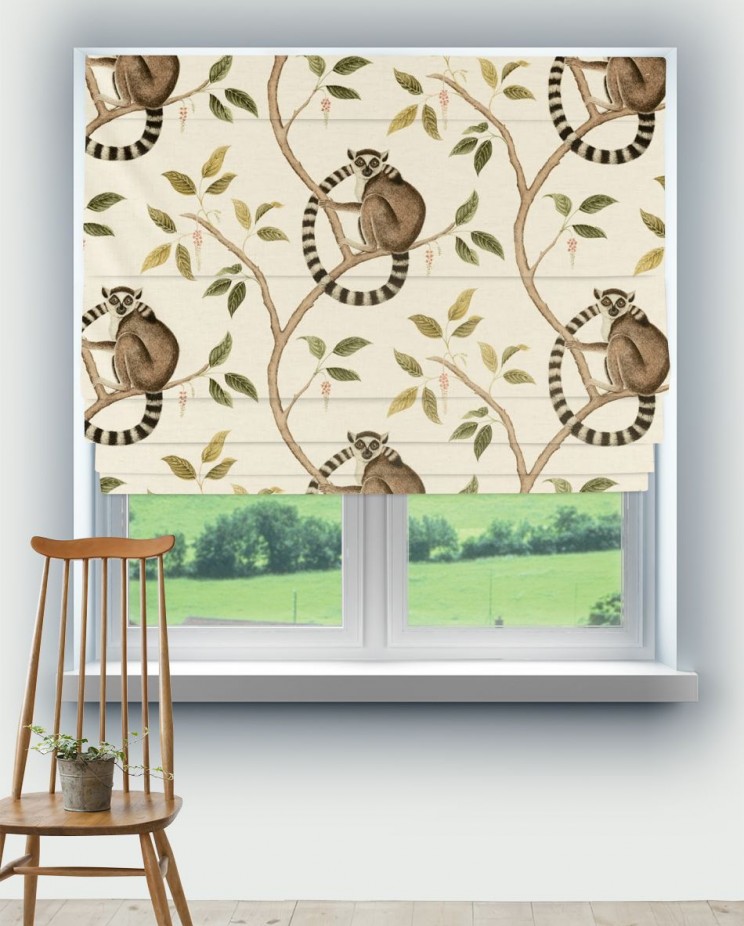 Roman Blinds Sanderson Ringtailed Lemur Olive Fabric 226581