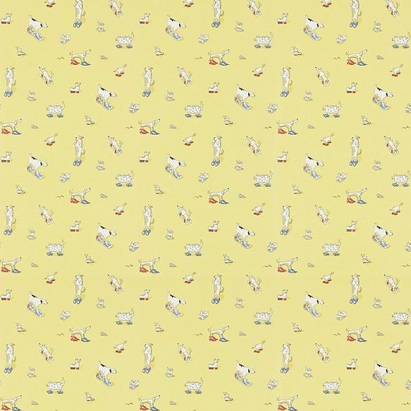 Sanderson Dogs in Clogs Yellow Wallpaper