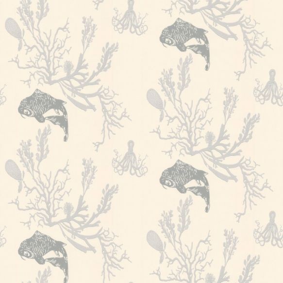 Barneby Gates Coral Pale Grey/Silver Wallpaper