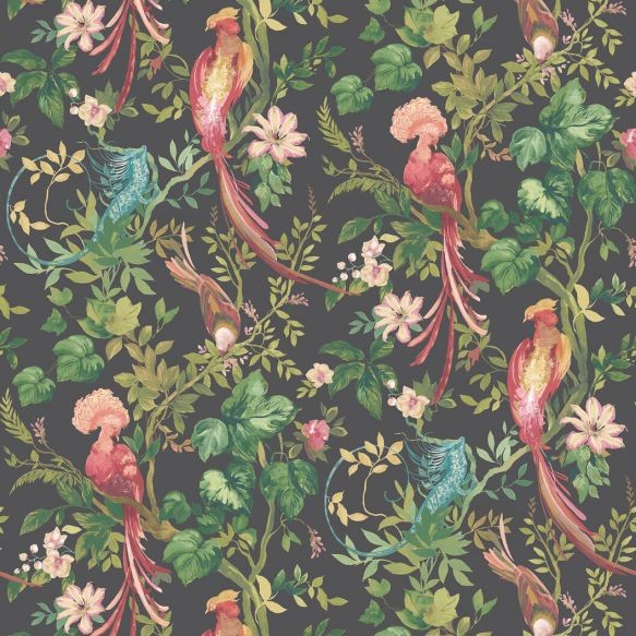 Bird Sonnet Wallpaper - Jet Black - By 1838 Wallcoverings - 2109-157-05