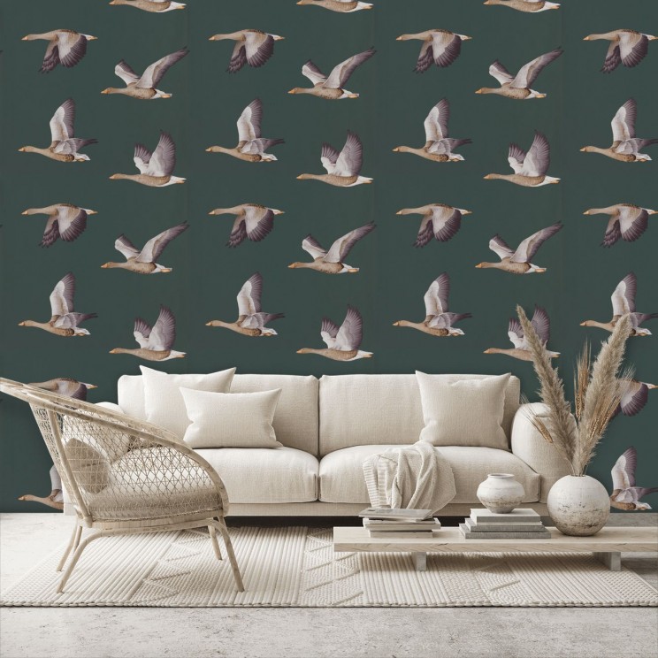 Elysian Geese Wallpaper - Amsterdam Green - By Sanderson - 216608