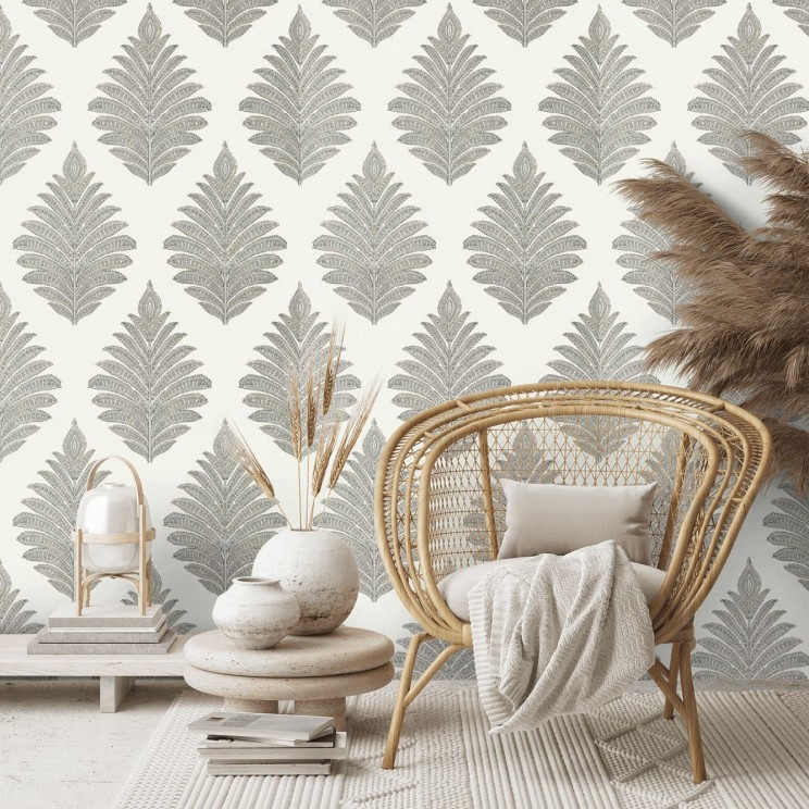Palampore Leaf Wallpaper - Grey - By Anna French - AT78724